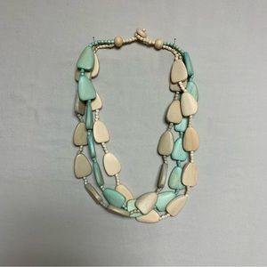 🆕 Wooden Boho Beachy Chunky Bead Necklace Teal Natural Fashion Jewelry Resort
